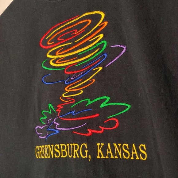 Greensburg, Kansas Men's Small T Shirt Rainbow Embroidered Tornado Storm Black - Picture 2 of 5